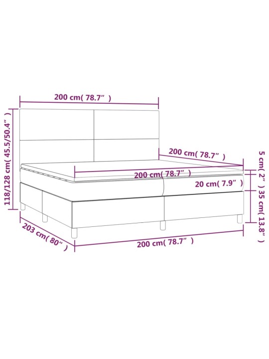 Atsperu gulta ar matraci, LED, melns samts, 200x200 cm