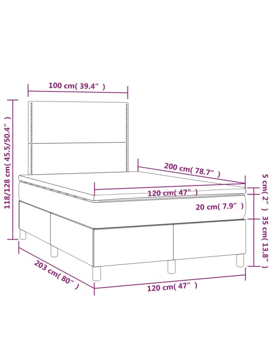 Atsperu gulta ar matraci, LED, melns samts, 120x200 cm