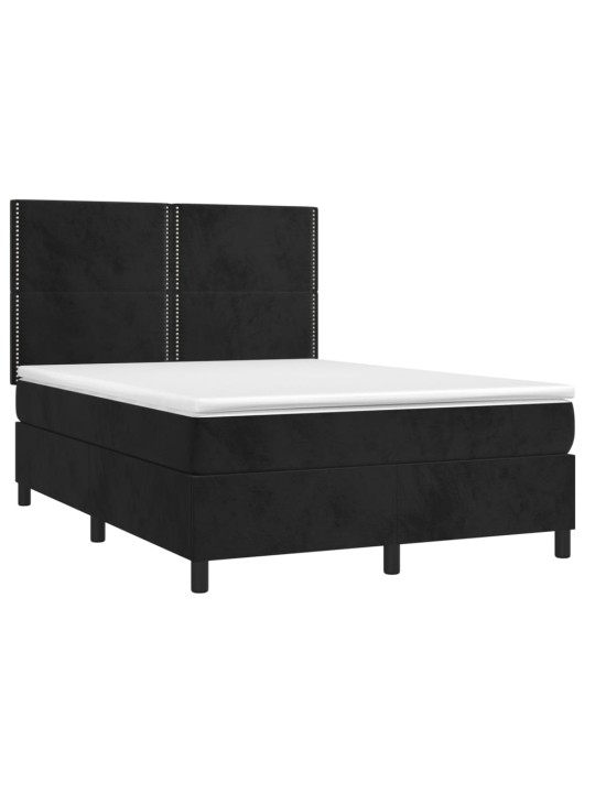 Atsperu gulta ar matraci, LED, melns samts, 140x190 cm