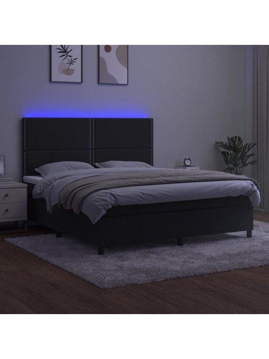 Atsperu gulta ar matraci, LED, melns samts, 160x200 cm
