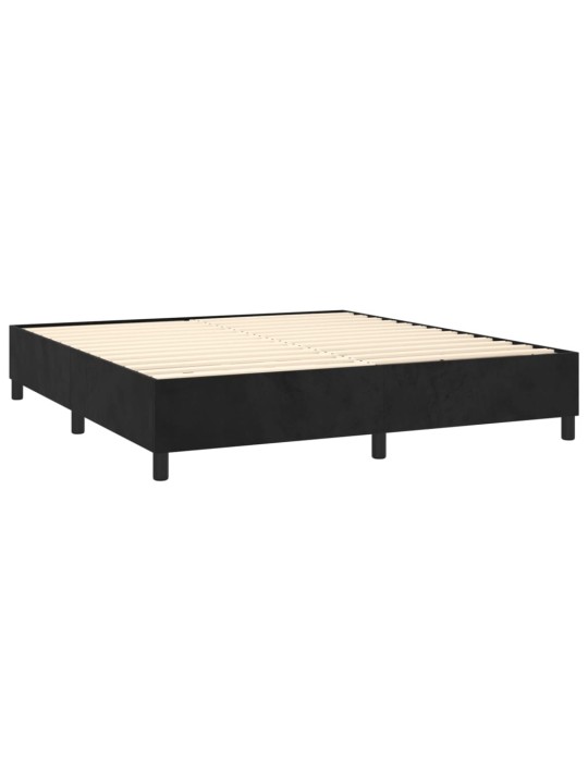 Atsperu gulta ar matraci, LED, melns samts, 160x200 cm