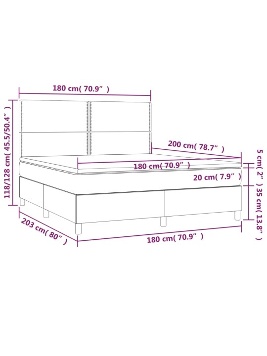 Atsperu gulta ar matraci, LED, melns samts, 180x200 cm