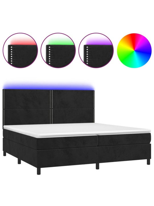 Atsperu gulta ar matraci, LED, melns samts, 200x200 cm
