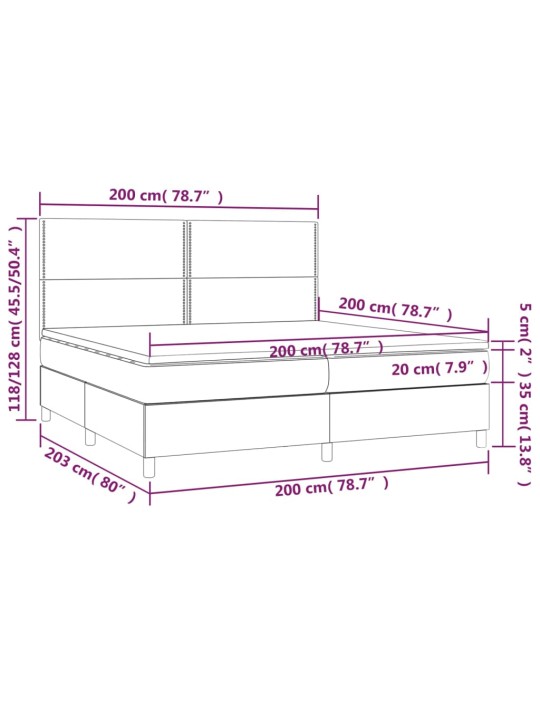 Atsperu gulta ar matraci, LED, melns samts, 200x200 cm