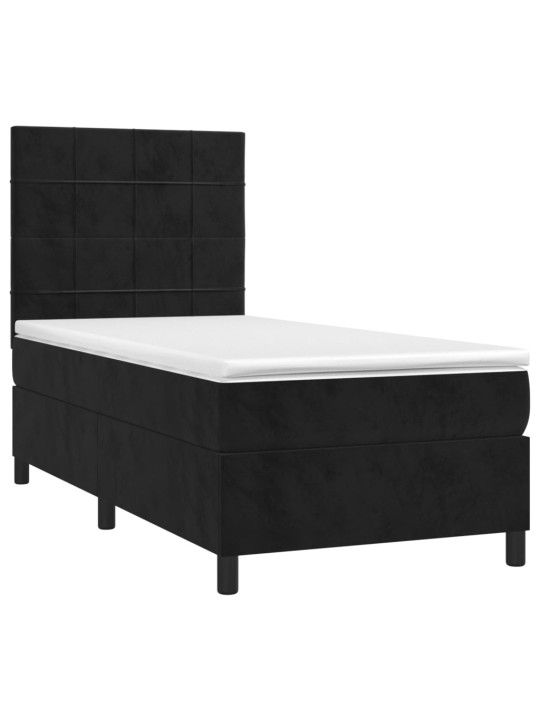 Atsperu gulta ar matraci, LED, melns samts, 100x200 cm