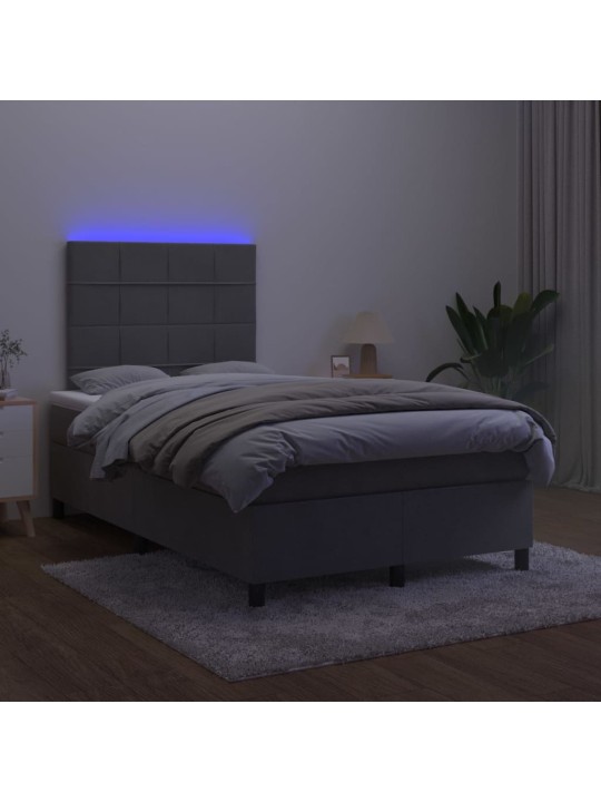 Atsperu gulta ar matraci, LED, tumši pelēks samts, 120x200 cm