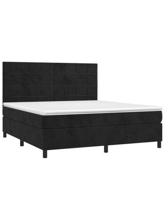 Atsperu gulta ar matraci, LED, melns samts, 160x200 cm