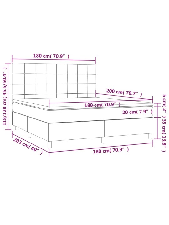 Atsperu gulta ar matraci, LED, melns samts, 180x200 cm