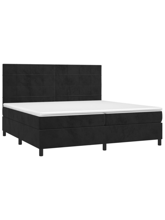 Atsperu gulta ar matraci, LED, melns samts, 200x200 cm