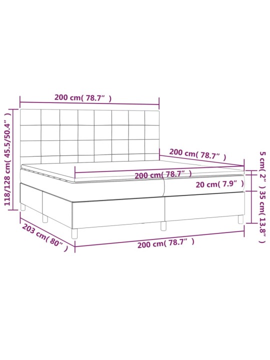 Atsperu gulta ar matraci, LED, melns samts, 200x200 cm
