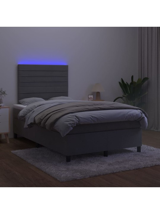 Atsperu gulta ar matraci, LED, tumši pelēks samts, 120x200 cm