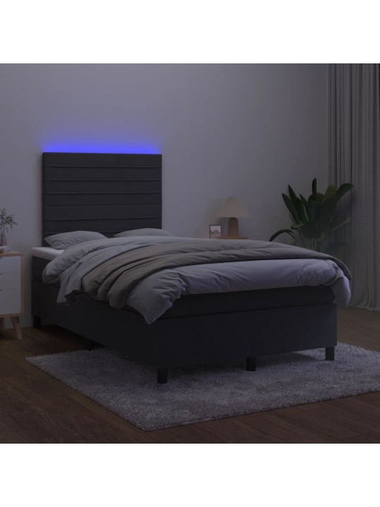 Atsperu gulta ar matraci, LED, melns samts, 120x200 cm