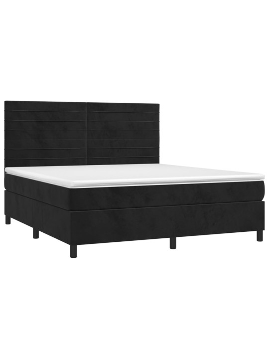 Atsperu gulta ar matraci, LED, melns samts, 160x200 cm