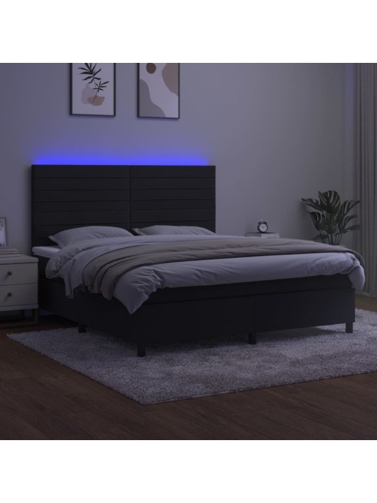 Atsperu gulta ar matraci, LED, melns samts, 160x200 cm