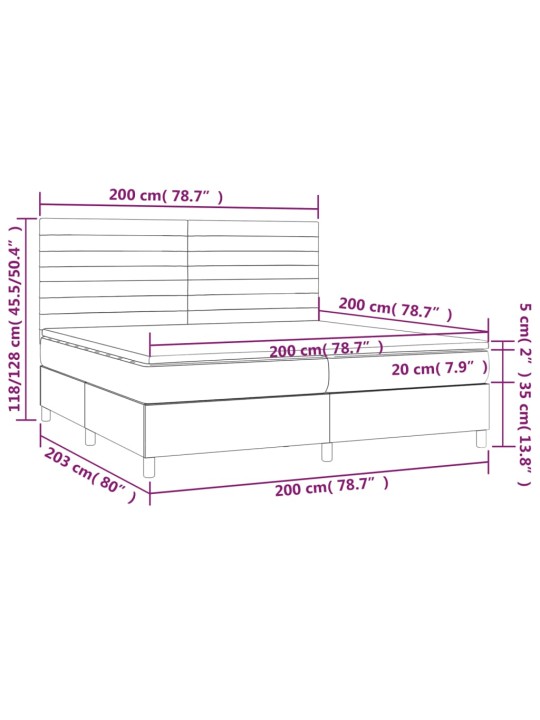 Atsperu gulta ar matraci, LED, melns samts, 200x200 cm