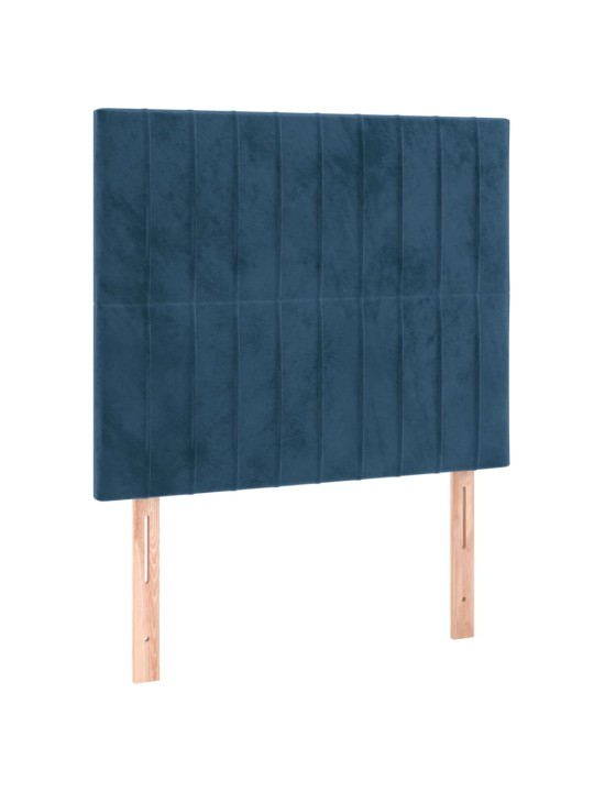 Atsperu gulta ar matraci, LED, tumši zils samts, 90x190 cm