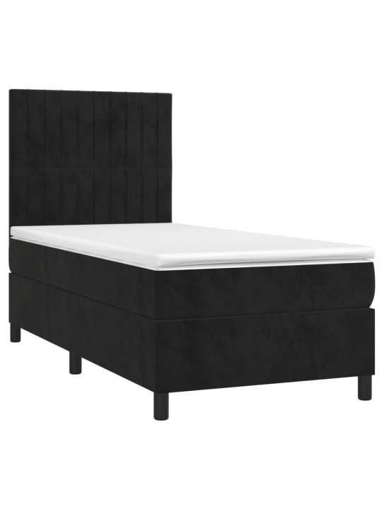 Atsperu gulta ar matraci, LED, melns samts, 100x200 cm
