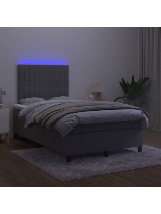 Atsperu gulta ar matraci, LED, tumši pelēks samts, 120x200 cm