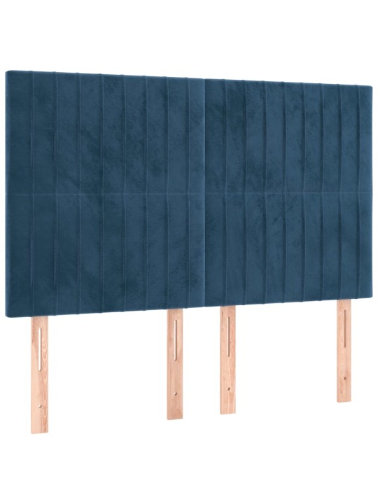 Atsperu gulta ar matraci, LED, tumši zils samts, 140x190 cm