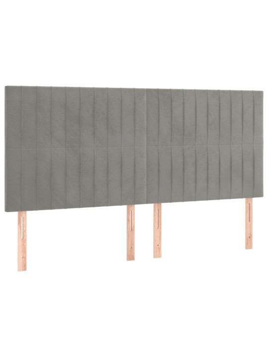 Atsperu gulta ar matraci, led, gaiši pelēks samts, 160x200 cm