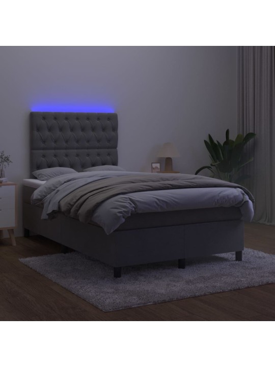 Atsperu gulta ar matraci, LED, tumši pelēks samts, 120x200 cm