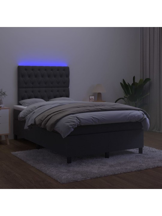 Atsperu gulta ar matraci, LED, melns samts, 120x200 cm