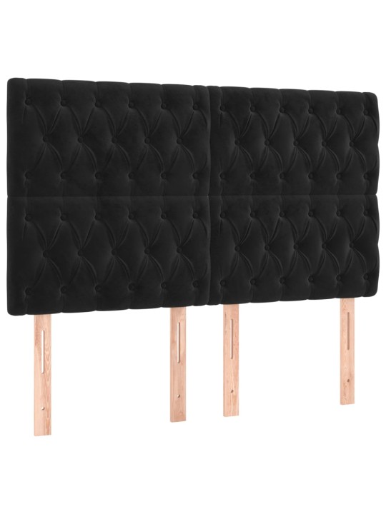 Atsperu gulta ar matraci, LED, melns samts, 180x200 cm