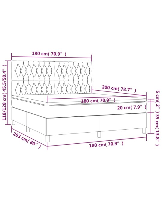 Atsperu gulta ar matraci, LED, melns samts, 180x200 cm