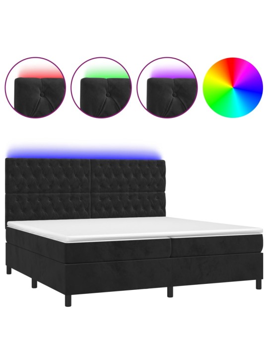 Atsperu gulta ar matraci, LED, melns samts, 200x200 cm