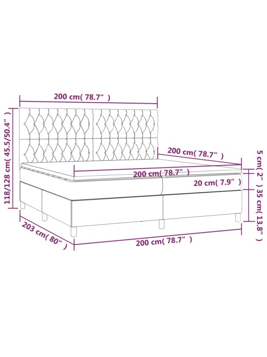 Atsperu gulta ar matraci, LED, melns samts, 200x200 cm