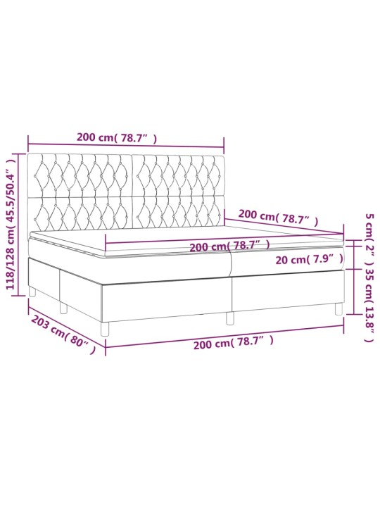 Atsperu gulta ar matraci, LED, rozā samts, 200x200 cm