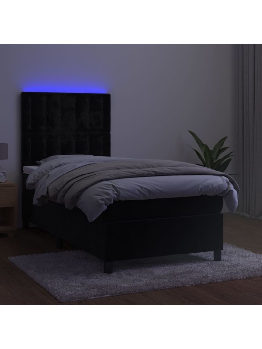 Atsperu gulta ar matraci, LED, melns samts, 80x200 cm