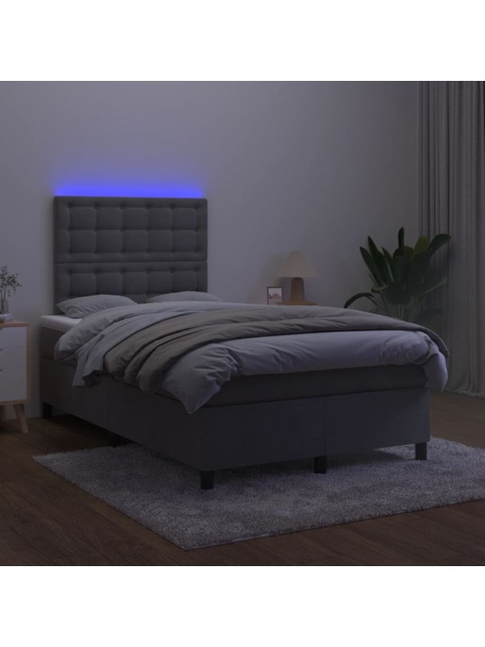 Atsperu gulta ar matraci, LED, tumši pelēks samts, 120x200 cm