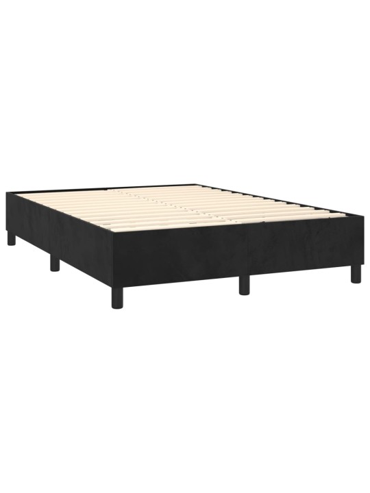 Atsperu gulta ar matraci, LED, melns samts, 140x190 cm