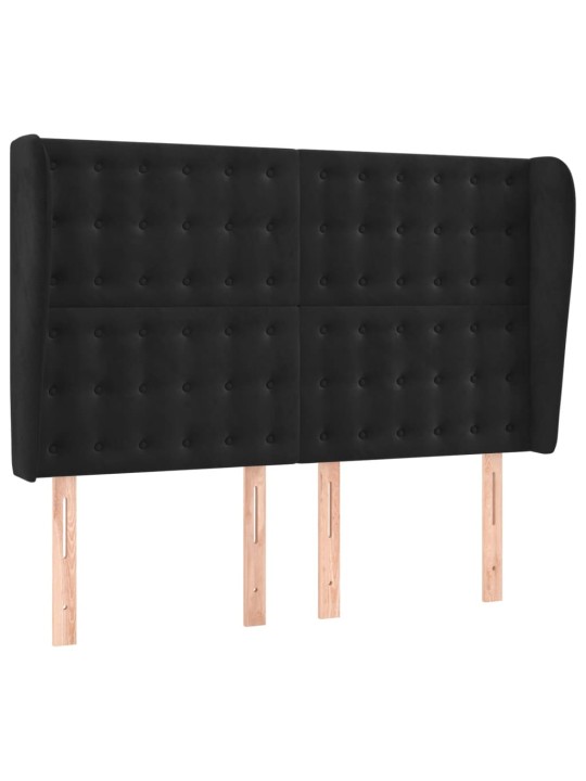 Atsperu gulta ar matraci, LED, melns samts, 140x200 cm