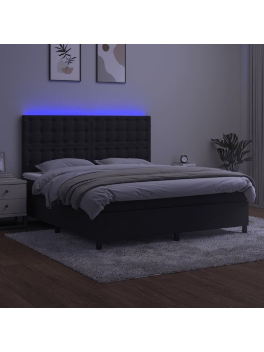 Atsperu gulta ar matraci, LED, melns samts, 160x200 cm