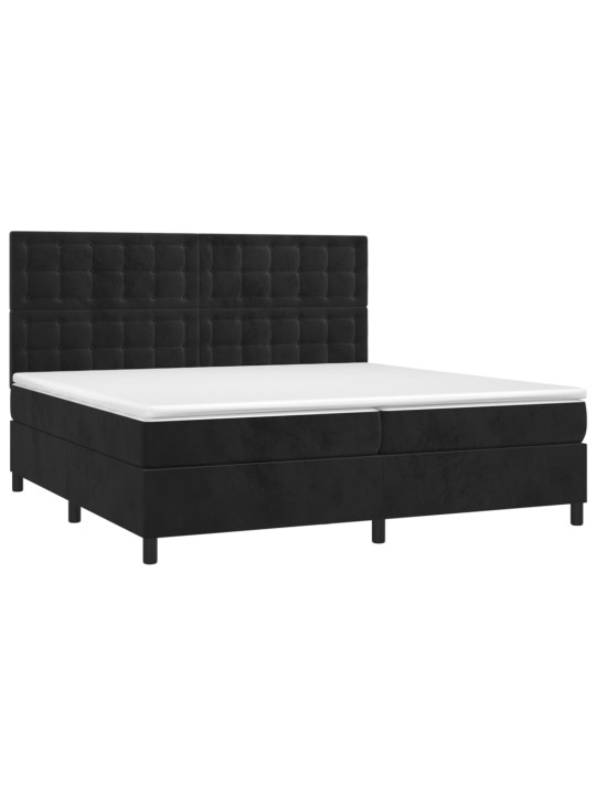 Atsperu gulta ar matraci, LED, melns samts, 200x200 cm