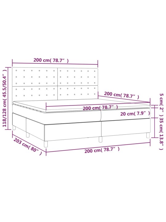 Atsperu gulta ar matraci, LED, melns samts, 200x200 cm