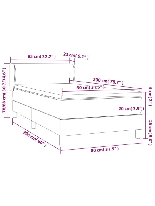 Atsperu gultas rāmis ar matraci, zils, 80x200 cm, audums