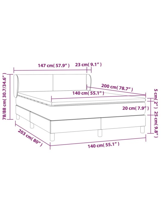 Kontinentālā gulta ar matraci, zils, 140x200 cm, audums