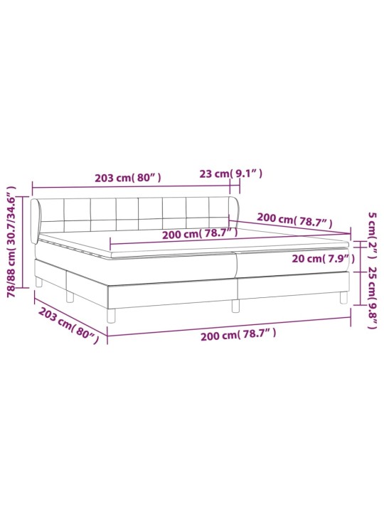 Atsperu gultas rāmis ar matraci, krēmkrāsas audums, 200x200 cm