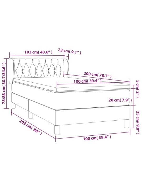 Kontinentālā gulta rāmis ar matraci, krēmkrāsas, 100x200 cm, audums