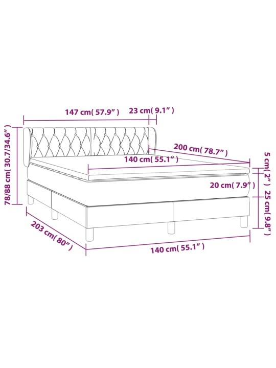 Kontinentālā gulta ar matraci, zils, 140x200 cm, audums