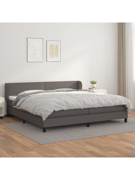 Kontinentālā gulta ar matraci, pelēka, 200x200 cm, mākslīgā āda