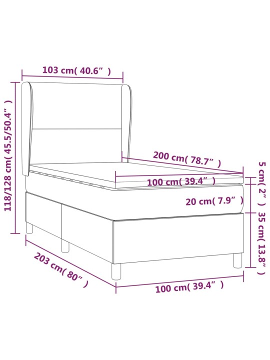 Atsperu gultas rāmis ar matraci, tumši pelēka audums, 100x200cm