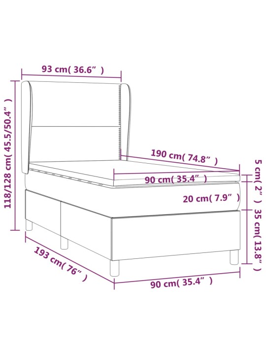 Atsperu gulta ar matraci, melna, 90x190 cm, audums