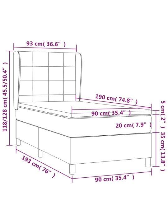 Atsperu gulta ar matraci, melna, 90x190 cm, audums