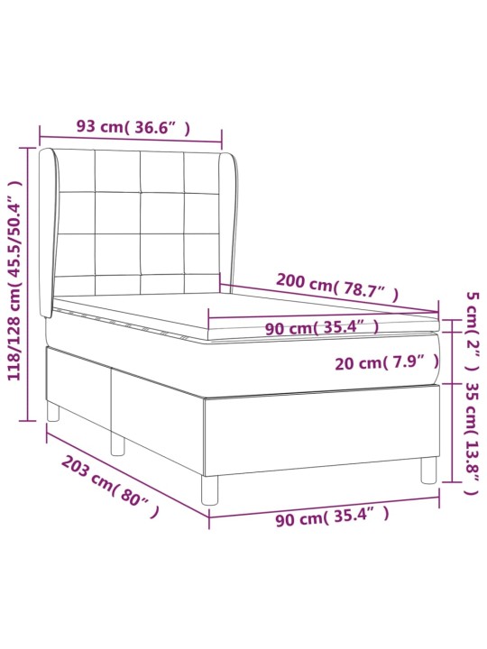 Atsperu gultas rāmis ar matraci, zils, 90x200 cm, audums
