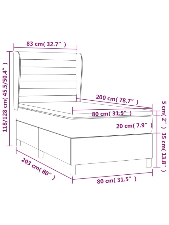Atsperu gultas rāmis ar matraci, zils, 80x200 cm, audums