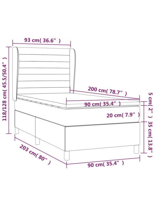 Atsperu gultas rāmis ar matraci, zils, 90x200 cm, audums